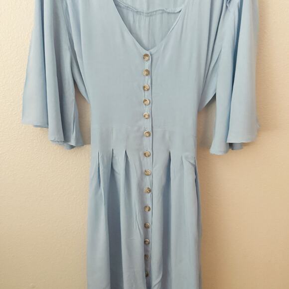 ELF | Elegant Blue Button Down Dress Lola Midi Dress Handmade Ruffle | Size XXL - Picture 6 of 11